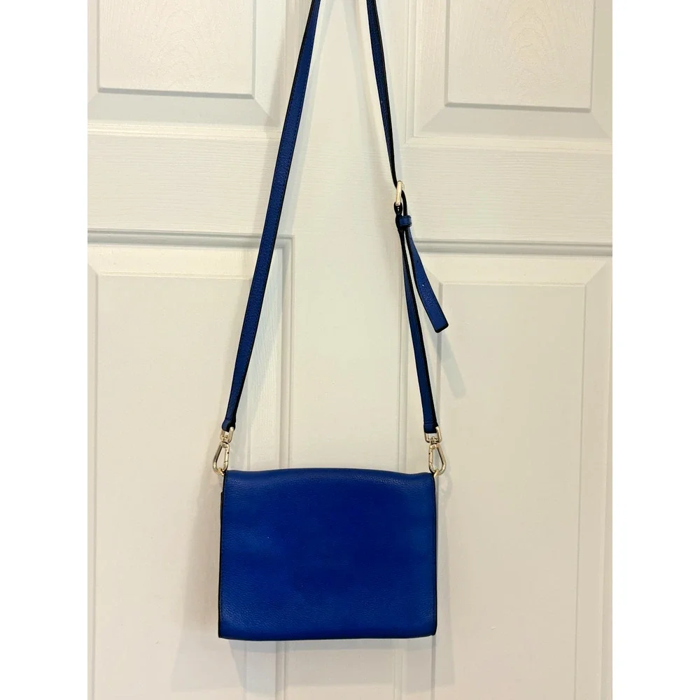 Tory Burch Bombe T Combo Crossbody Bag Royal Blue Pebbled Leather Clutch Flap